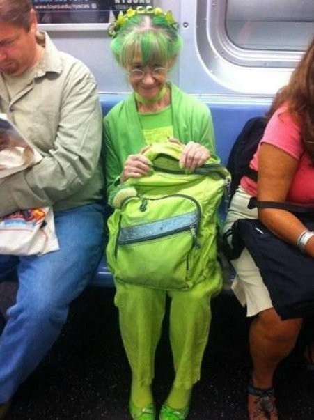 Green granny in metro