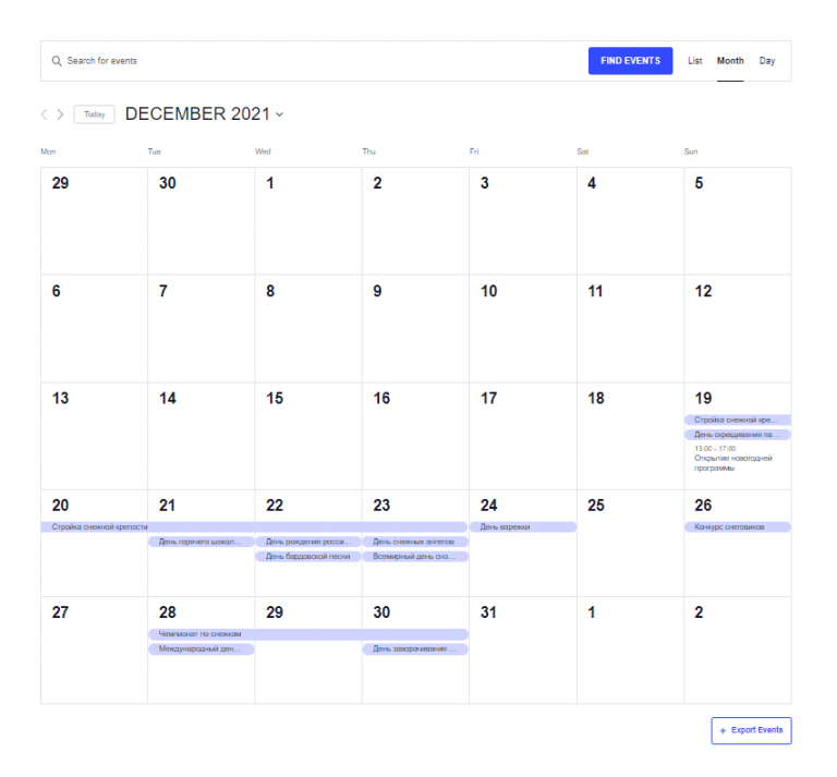 Events calendar