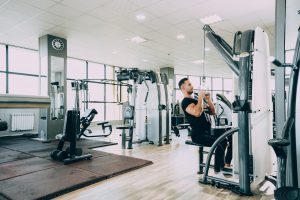 Young man working out in a gym